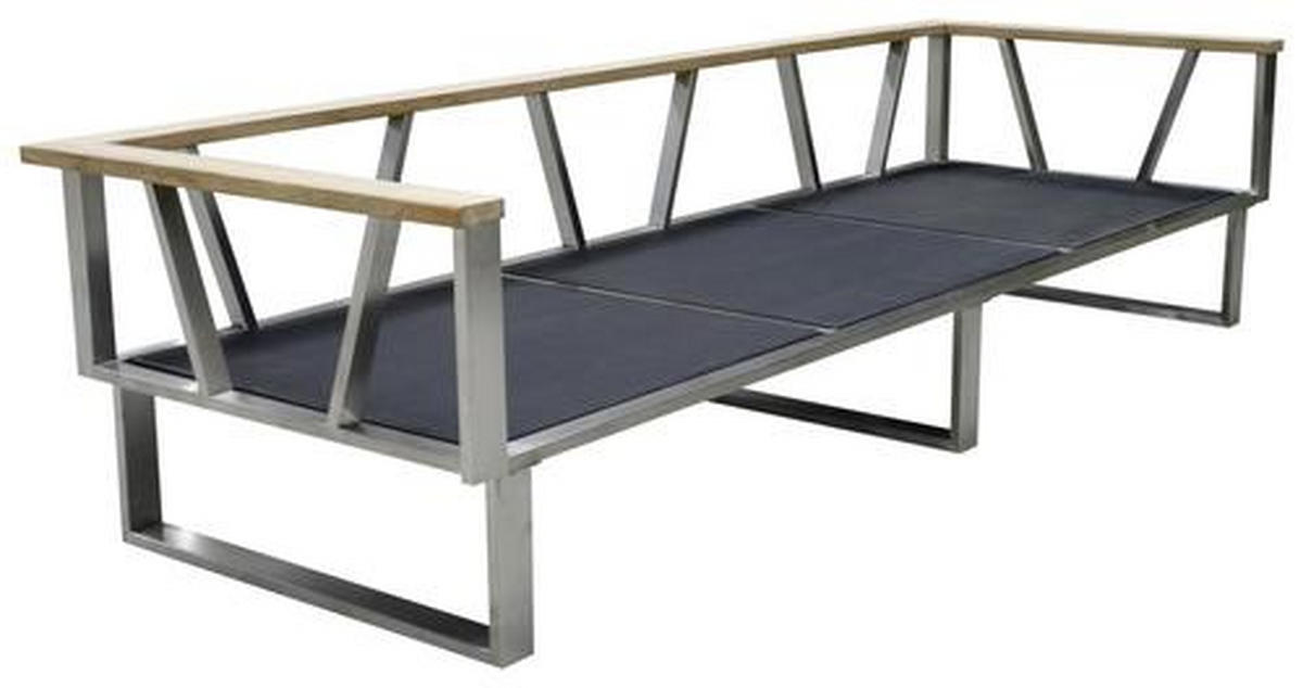 3-SITZER-BANK 239/59/82,5 cm Netzbespannung Grau, Edelstahlfarben, Teakfarben Teakholz massiv Metall von ZEBRA