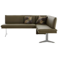 ECKBANK 205/158 cm  in Grün, Edelstahlfarben  - Edelstahlfarben/Grün, Design, Leder/Metall (205/158cm) - Moderano