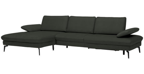ECKSOFA in Echtleder Dunkelgrün 157/325 cm - Dunkelgrün/Schwarz, Design, Leder/Metall (157/325cm) - Dieter Knoll