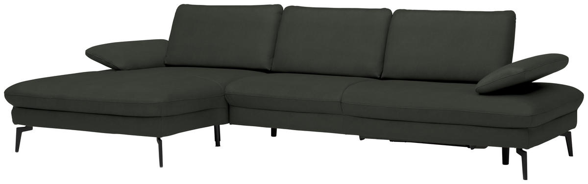 ECKSOFA in Echtleder Dunkelgrün  157/325 cm  - Dunkelgrün/Schwarz, Design, Leder/Metall (157/325cm) - Dieter Knoll