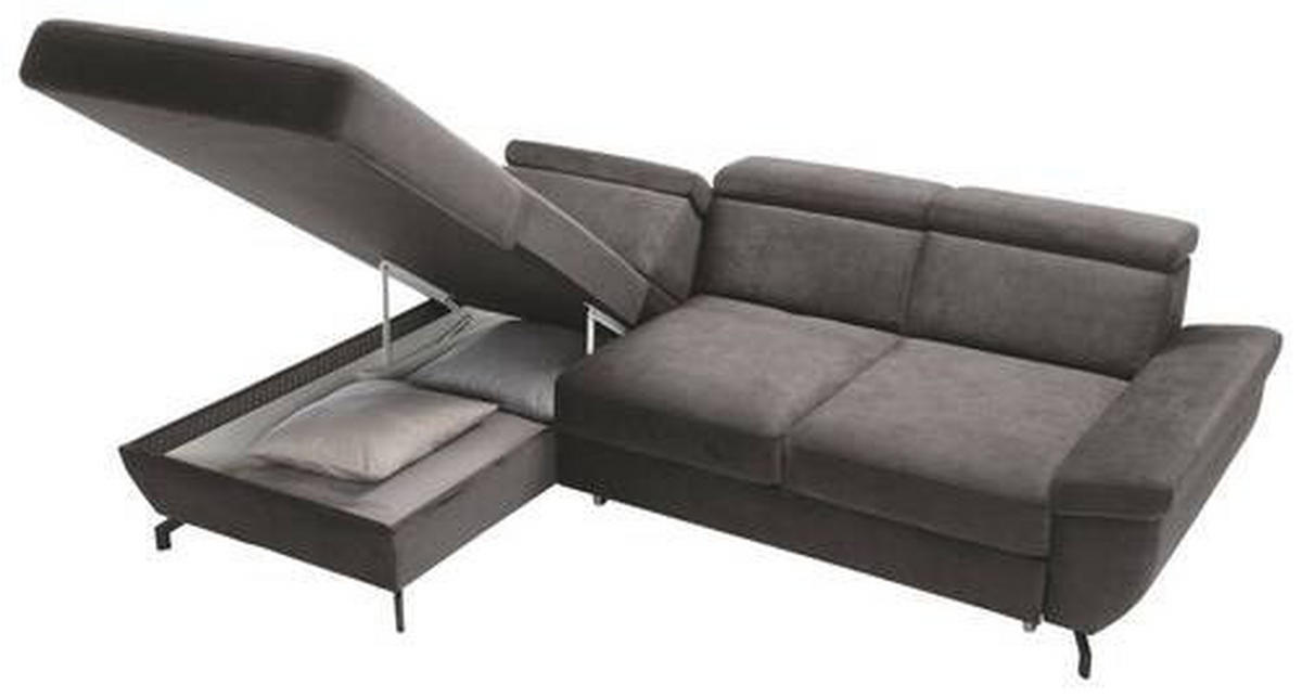 ECKSOFA in Velours Anthrazit  - Anthrazit/Silberfarben, Modern, Textil/Metall (182/262cm) - Trendmanufaktur