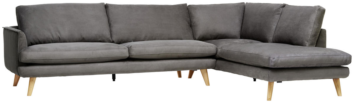 ECKSOFA in Lederlook Grau  - Eichefarben/Grau, Design, Holz/Textil (300/200cm) - Livetastic
