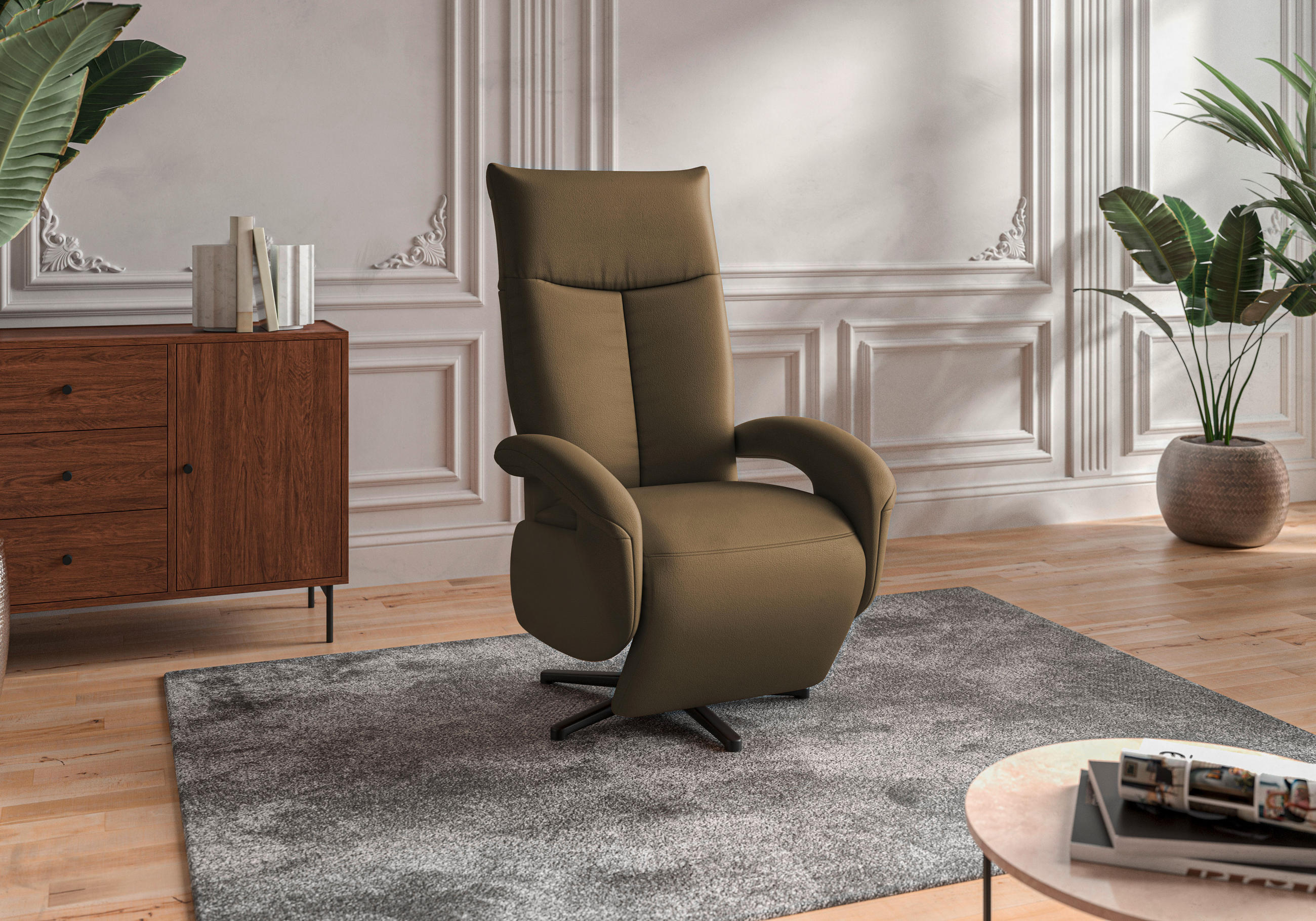 SESSEL in Echtleder Olivgrün  - Schwarz/Olivgrün, Konventionell, Leder/Metall (74/112/82cm) - Sit & More