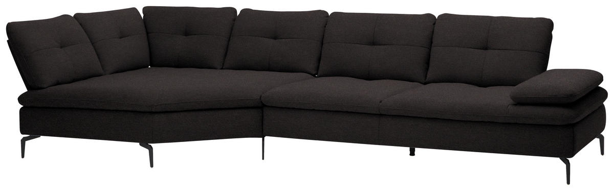 ECKSOFA in Flachgewebe Schwarz  - Schwarz, Design, Textil/Metall (157/344cm) - Chilliano