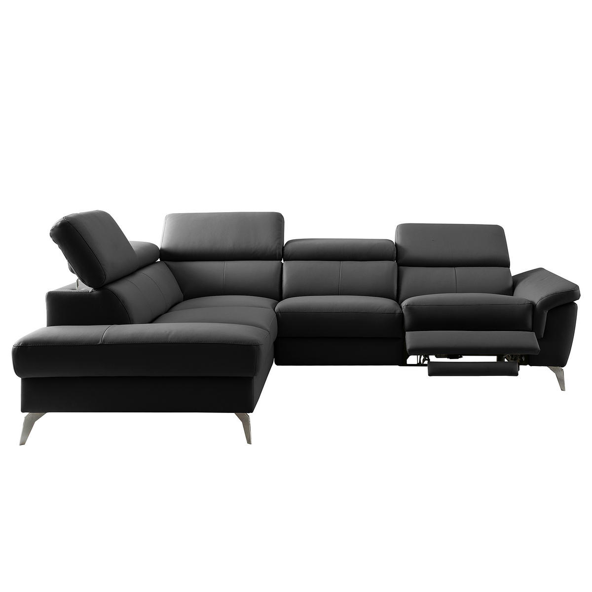 ECKSOFA  in Lederlook Echtleder Schwarz  210/265 cm  - Chromfarben/Schwarz, Design, Leder/Textil (210/265cm) - Livetastic