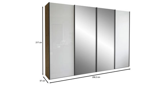 SCHWEBETÜRENSCHRANK 300/217/67 cm 4-türig  - Schieferfarben/Eiche Bianco, KONVENTIONELL, Glas/Holzwerkstoff (300/217/67cm) - Dieter Knoll