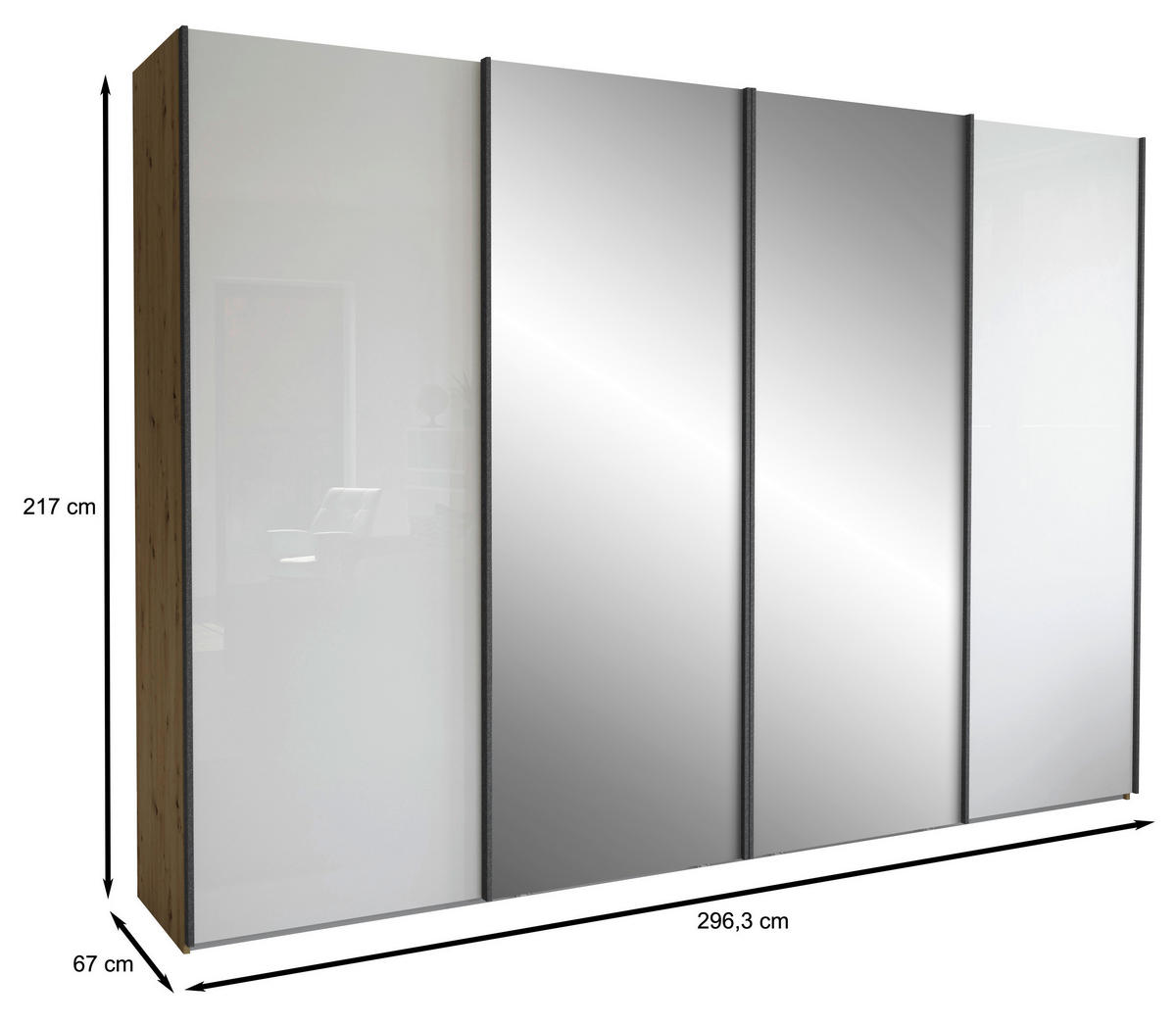 SCHWEBETÜRENSCHRANK in Weiss, Eiche Bianco  - Schieferfarben/Weiss, Konventionell, Glas/Holzwerkstoff (300/217/67cm) - Dieter Knoll