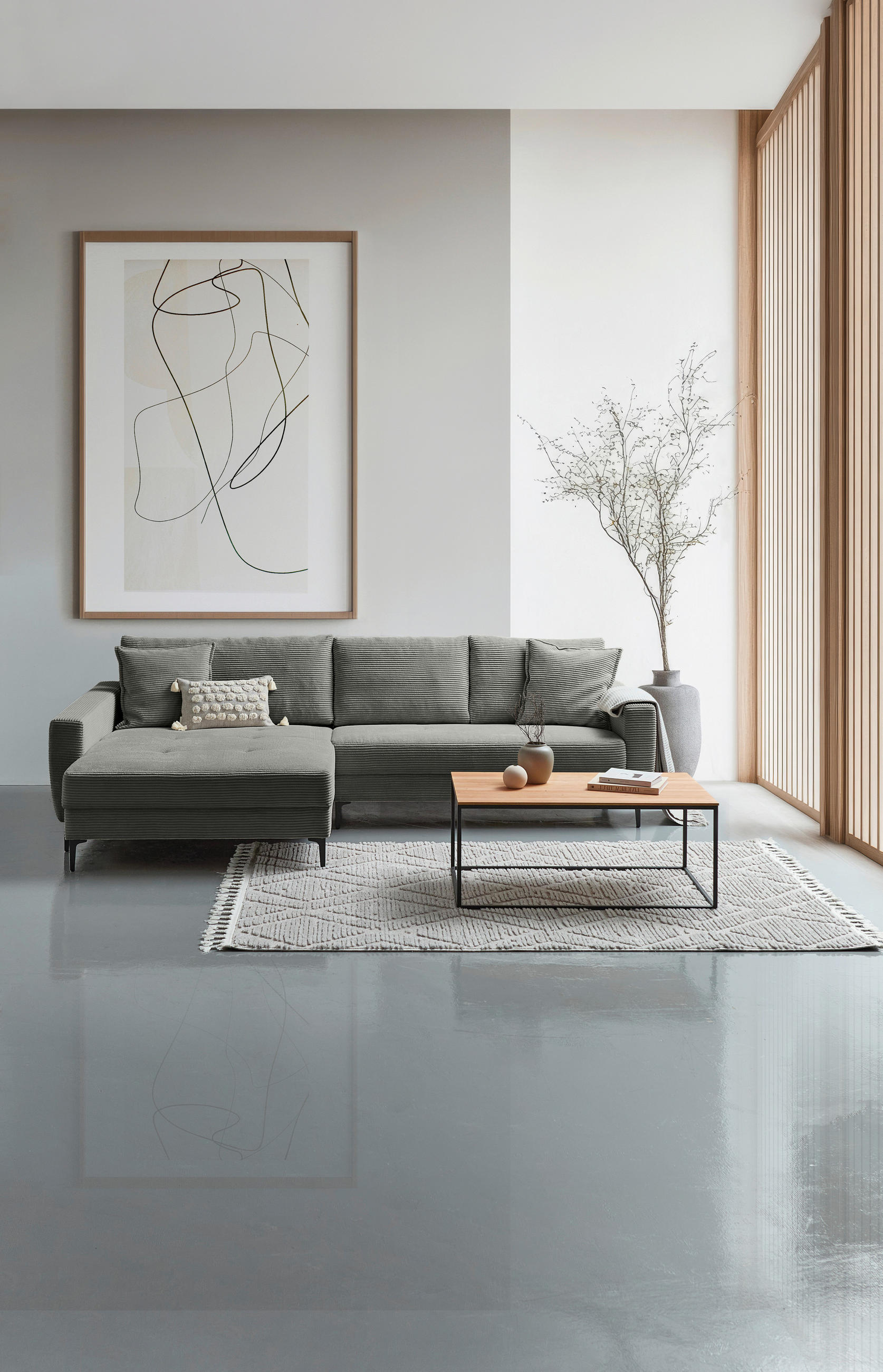 ECKSOFA in Cord Grau  - Schwarz/Grau, Design, Textil/Metall (174/283cm) - Xora
