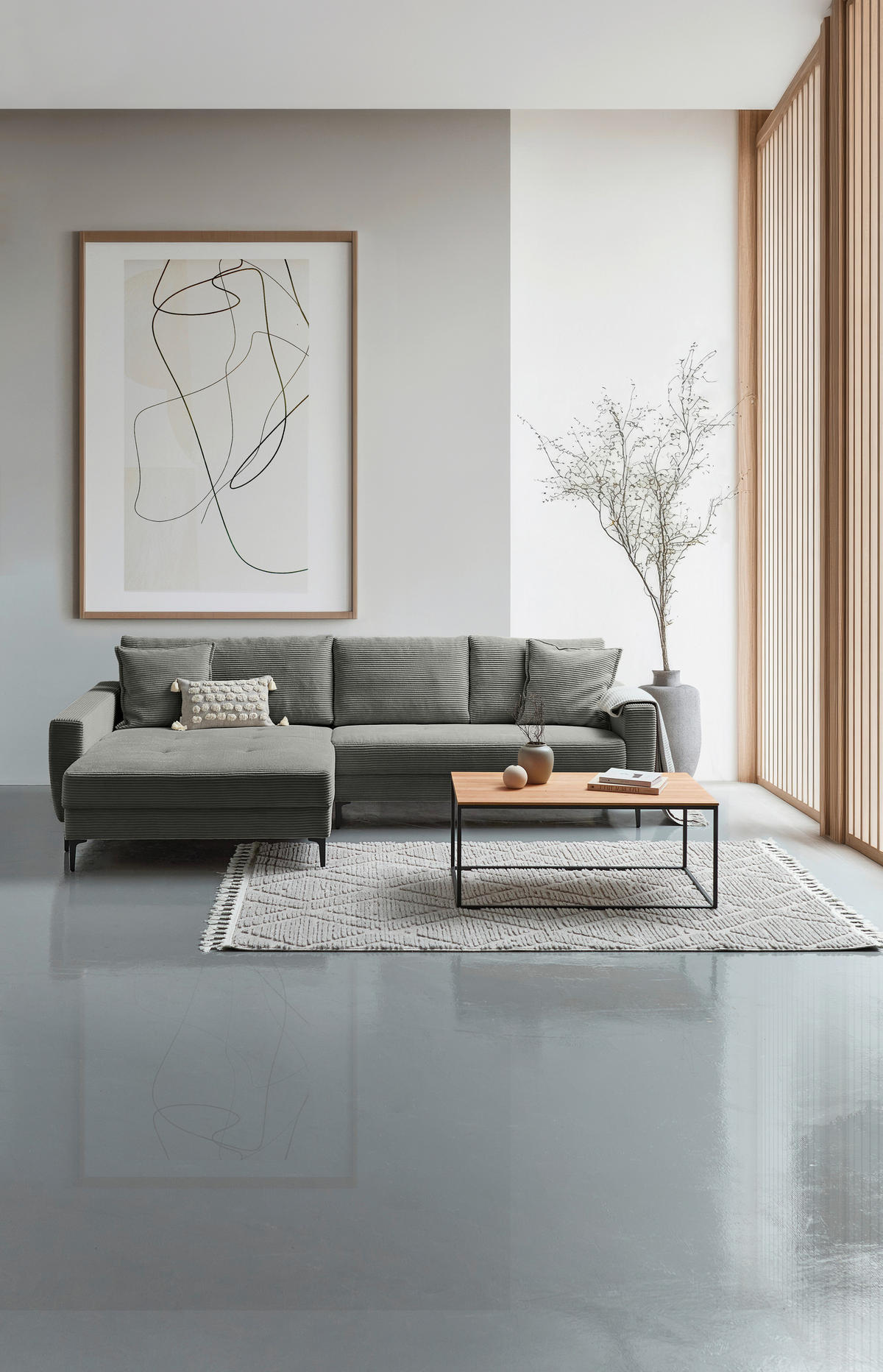 ECKSOFA in Cord Grau  174/283 cm  - Schwarz/Grau, Design, Textil/Metall (174/283cm) - Xora