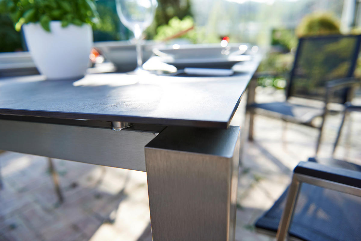 GARTENGARNITUR Edelstahl  - Edelstahlfarben/Grau, Basics, Keramik/Kunststoff (200/75/100cm) - Acamp