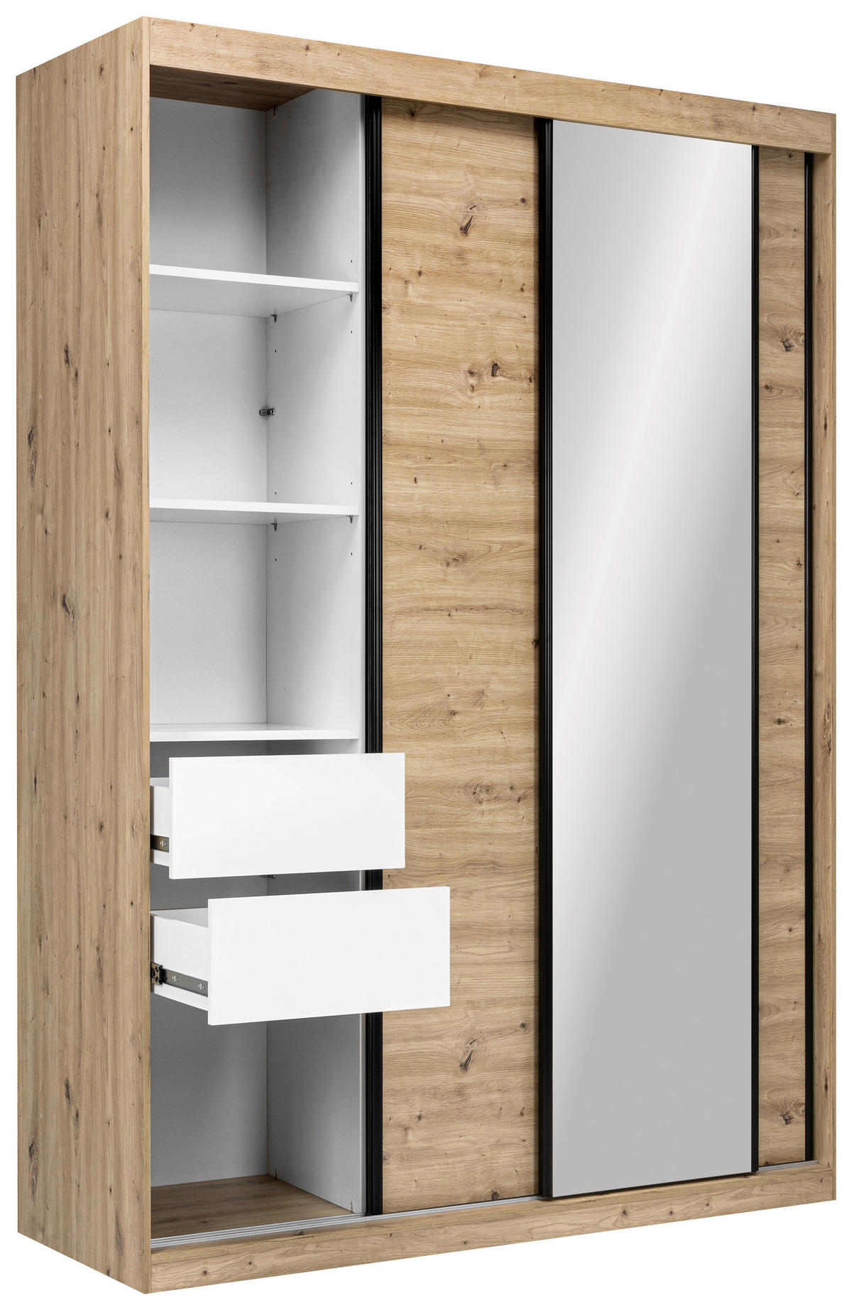 SCHIEBETÜRENSCHRANK 150/215/59,5 cm 3-türig  - Schwarz/Eiche Artisan, MODERN, Holzwerkstoff/Metall (150/215/59,5cm) - MID.YOU