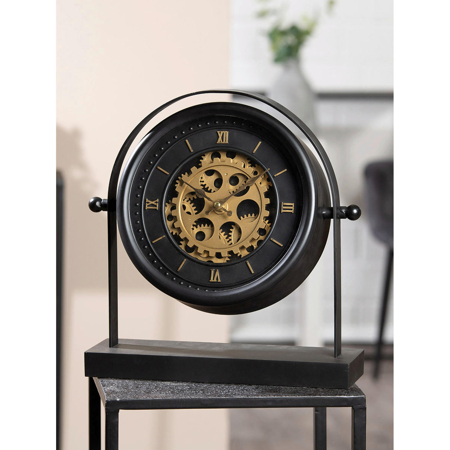 TISCHUHR  Schwarz  - Schwarz, LIFESTYLE, Kunststoff/Metall (32/34/10cm)