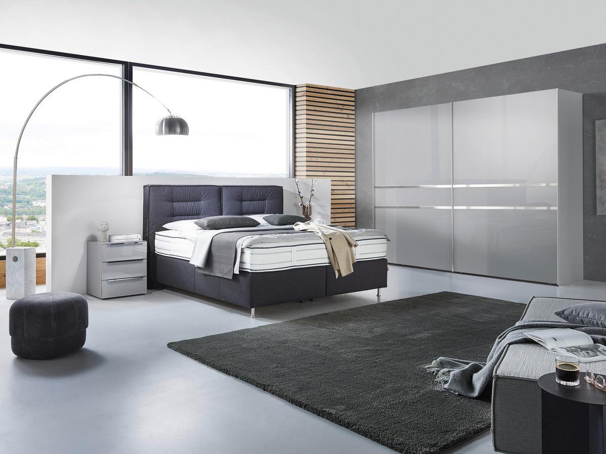 BOXSPRING KREVET 180/200 cm     crna  - crna/boje aluminija, Design, tekstil/metal (180/200cm) - Dieter Knoll