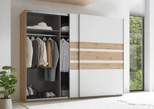SCHWEBETÜRENSCHRANK 270/210/60 cm 2-türig Weiß, Eiche Artisan  - Alufarben/Weiß, MODERN, Holzwerkstoff/Metall (270/210/60cm) - Livetastic
