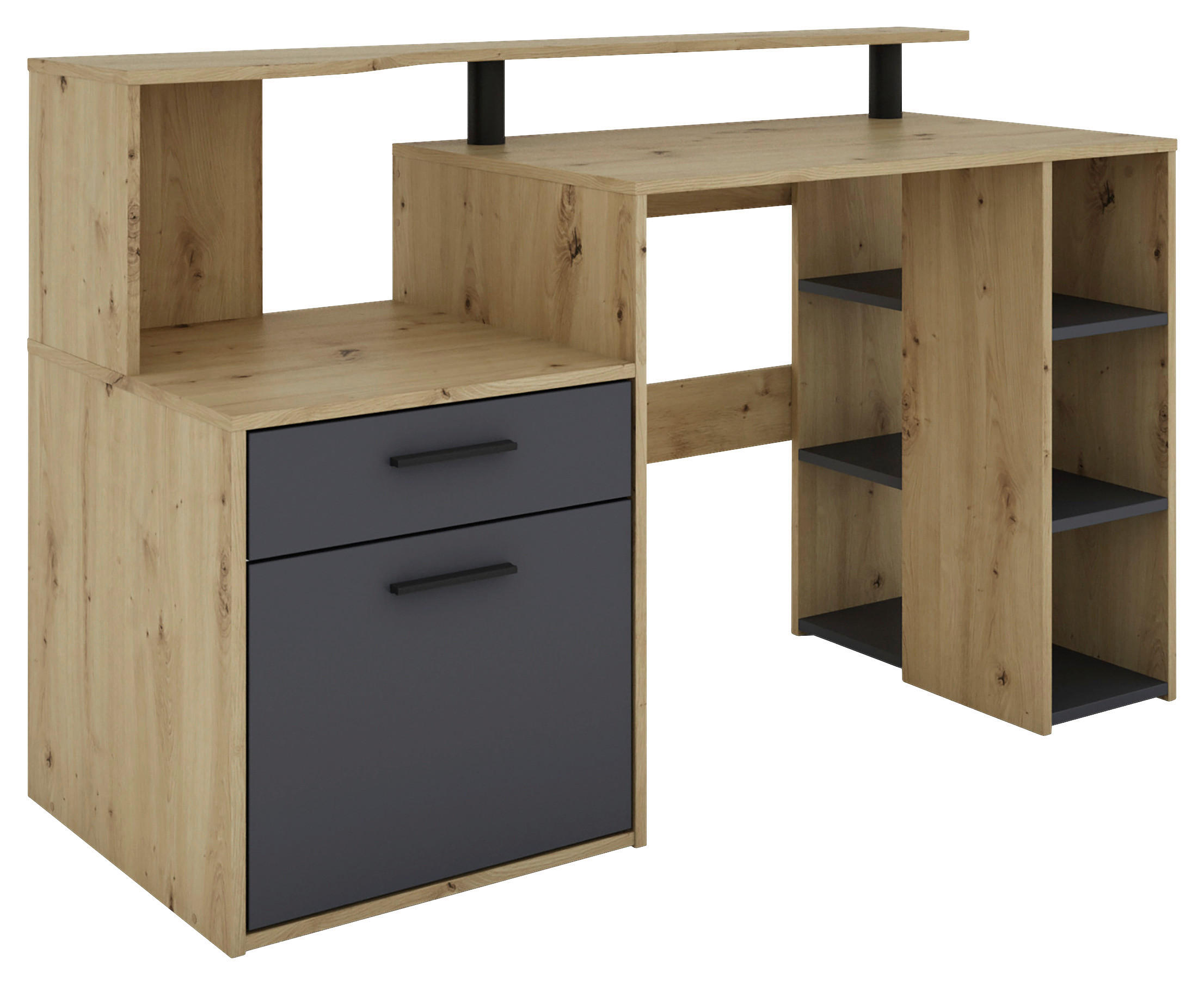 SCHREIBTISCH 140/55/89 cm  in Anthrazit, Eiche Artisan  - Anthrazit/Schwarz, MODERN, Holzwerkstoff/Kunststoff (140/55/89cm) - MID.YOU