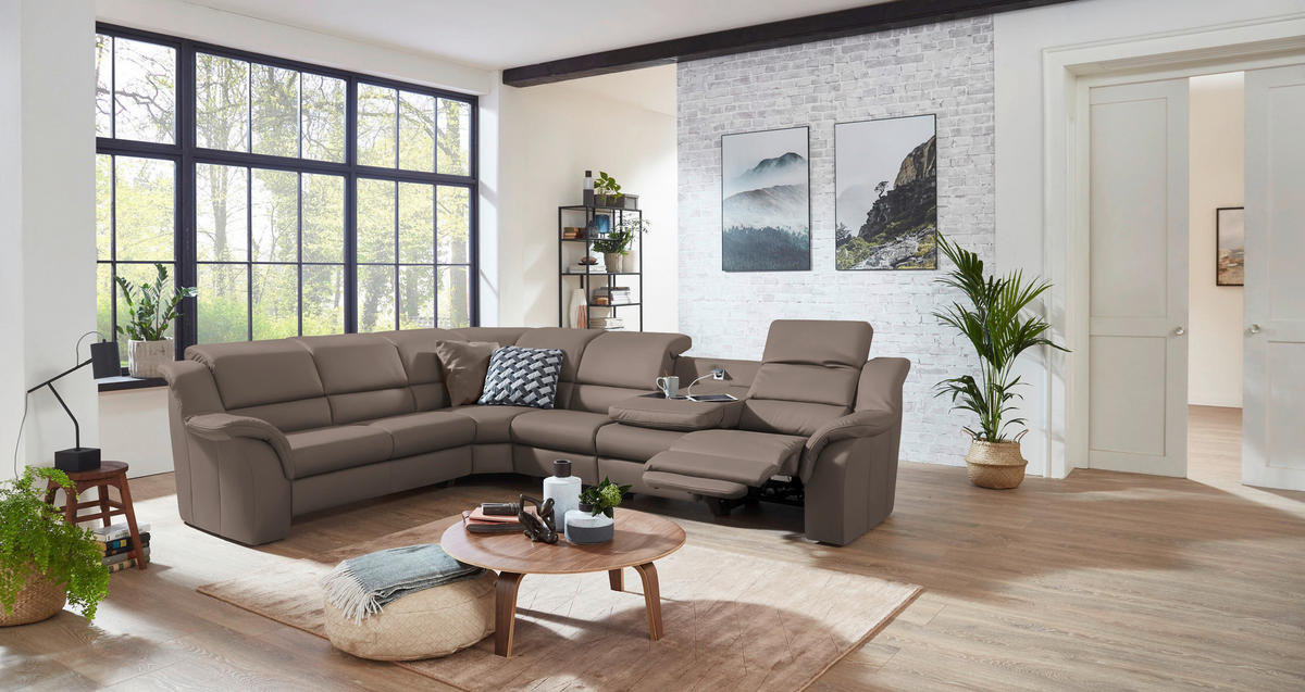 ECKSOFA  in Echtleder Fango  260/324 cm  - Fango/Schwarz, KONVENTIONELL, Leder/Kunststoff (260/324cm) - Cantus