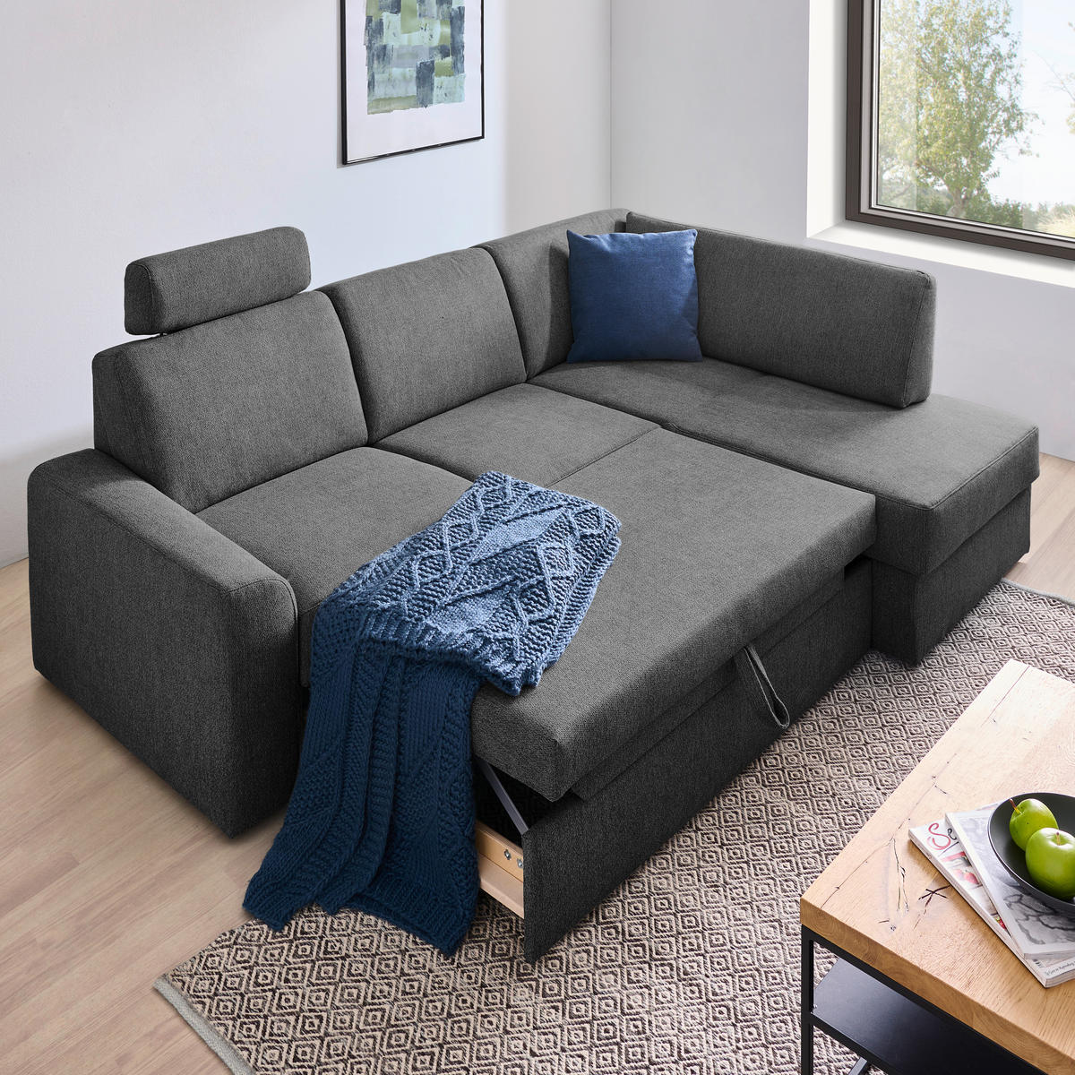 WOHNLANDSCHAFT  in Webstoff Grau  - Schwarz/Grau, KONVENTIONELL, Kunststoff/Textil (224/165cm) - Xora