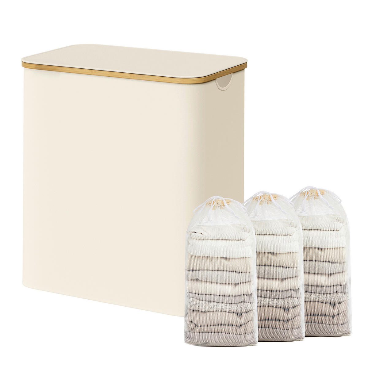 WÄSCHEKORB - Beige/Weiß, Trend, Naturmaterialien/Kunststoff (60/70,5/38,5cm) - Boxxx