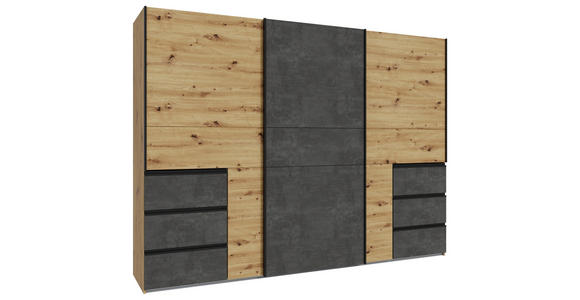 SCHWEBETÜRENSCHRANK in Eiche Artisan, Dunkelgrau - Dunkelgrau/Alufarben, KONVENTIONELL, Holzwerkstoff/Metall (270/200/61cm) - Carryhome