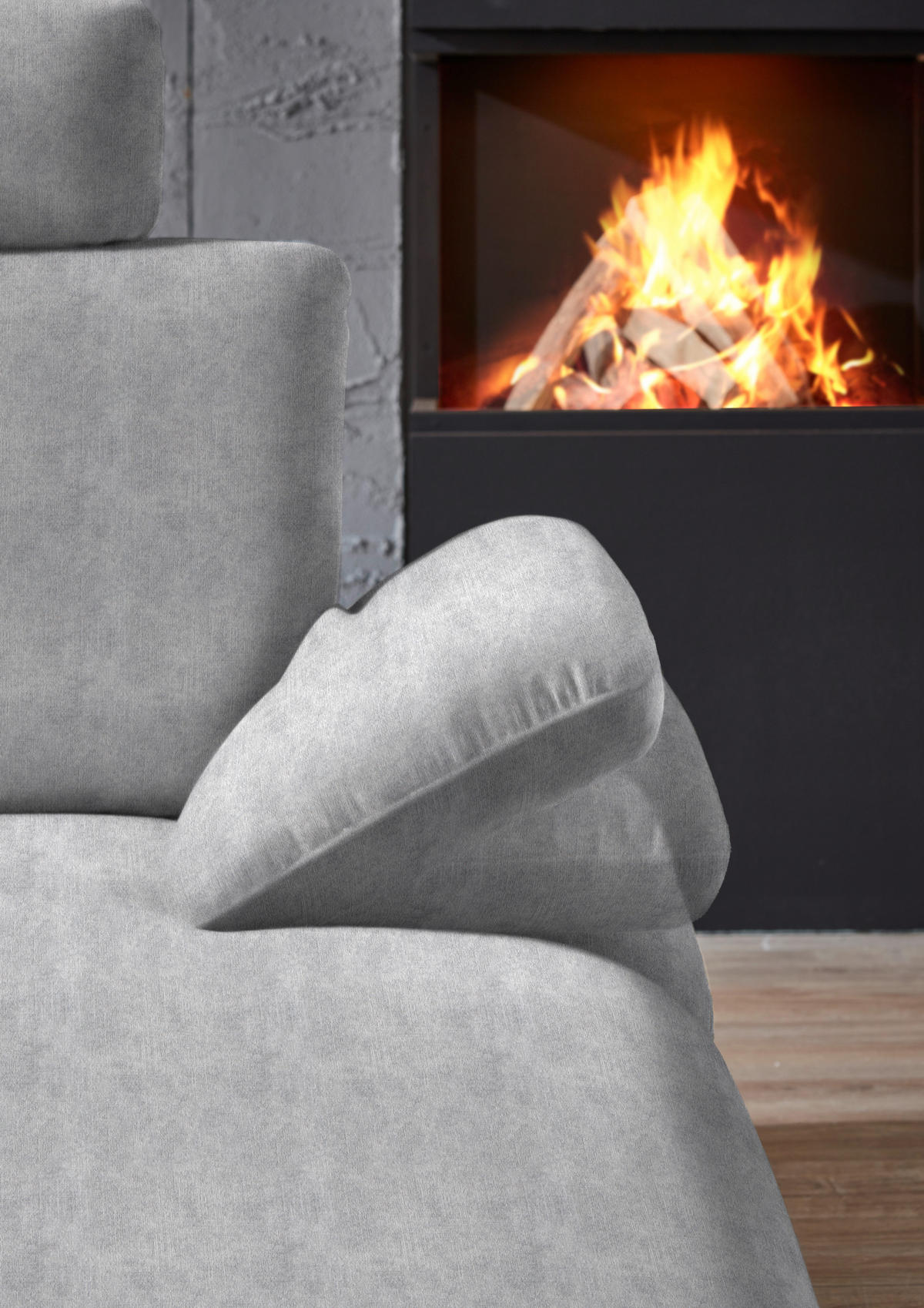 WOHNLANDSCHAFT in Velours Hellgrau  - Hellgrau/Schwarz, Design, Textil/Metall (208/344/180cm) - Dieter Knoll