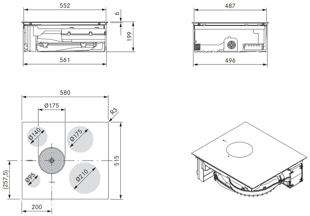 KOCHFELD-DUNSTABZUG-KOMBI E60NUE02  - Schwarz, Basics, Glas/Metall (58/19,9/51,5cm) - Bora