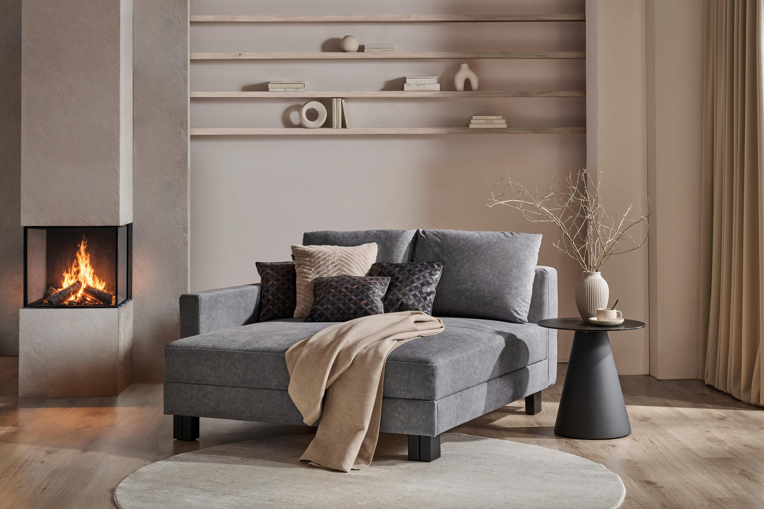 LIEGE in Velours Grau  - Eiche dunkel/Grau, MODERN, Holz/Textil (137/72/155cm) - Joka