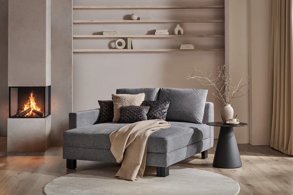LIEGE in Velours Grau  - Eiche dunkel/Grau, MODERN, Holz/Textil (137/72/155cm) - Joka