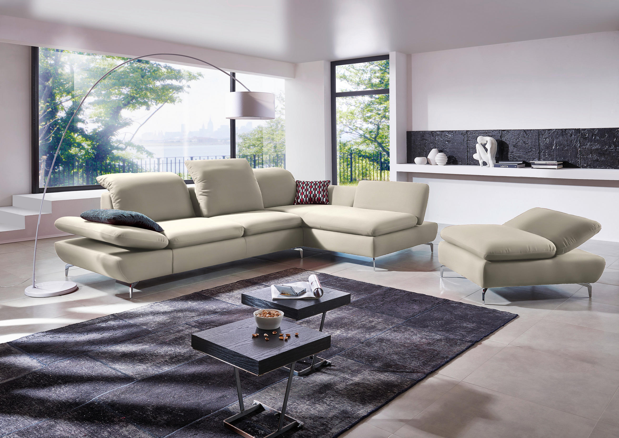 ECKSOFA in Echtleder Hellgrau  - Silberfarben/Hellgrau, Design, Leder/Metall (315/200cm) - Chilliano