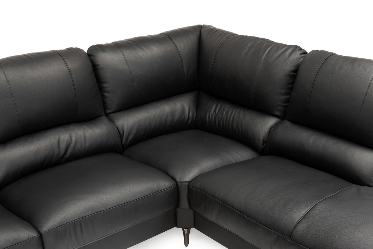 SOFA in Echtleder Schwarz  - Schwarz, KONVENTIONELL, Leder/Metall (212/326/163cm) - Livetastic