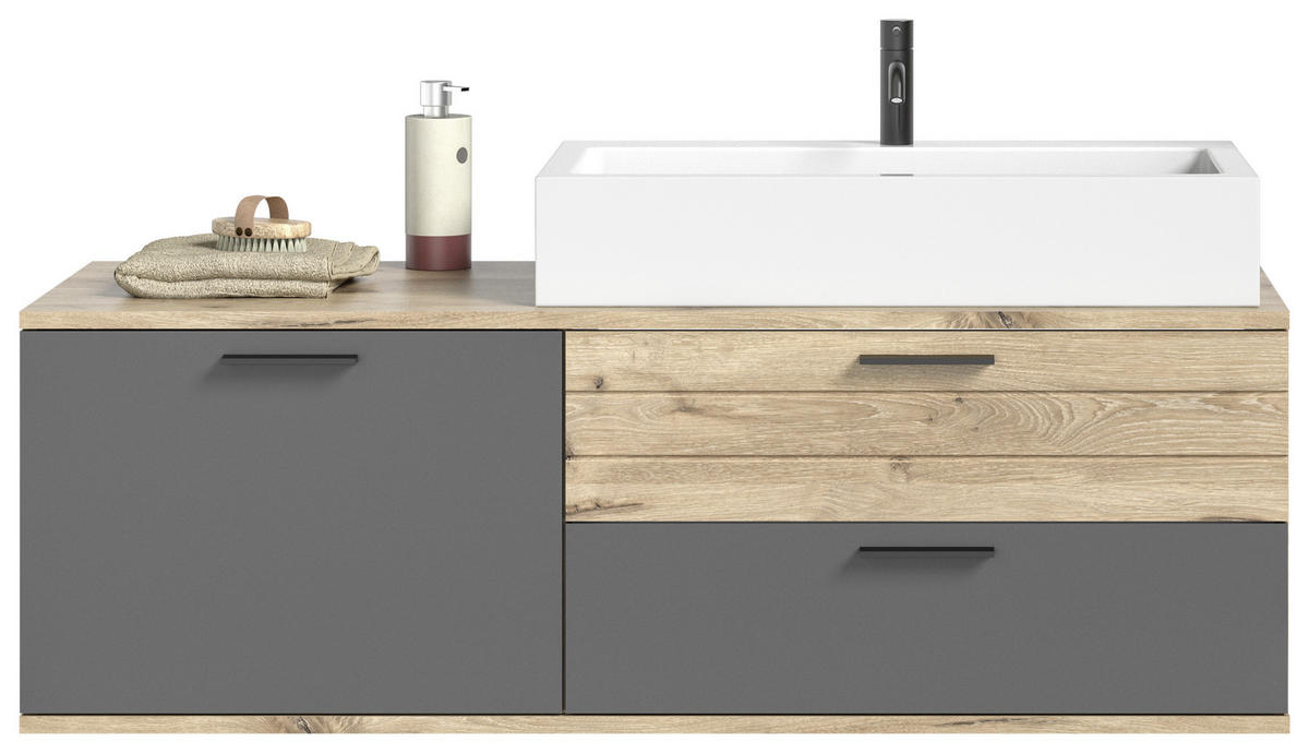 WASCHTISCHKOMBI 140 cm  - Eichefarben/Schwarz, MODERN, Holzwerkstoff/Kunststoff (140cm) - MID.YOU