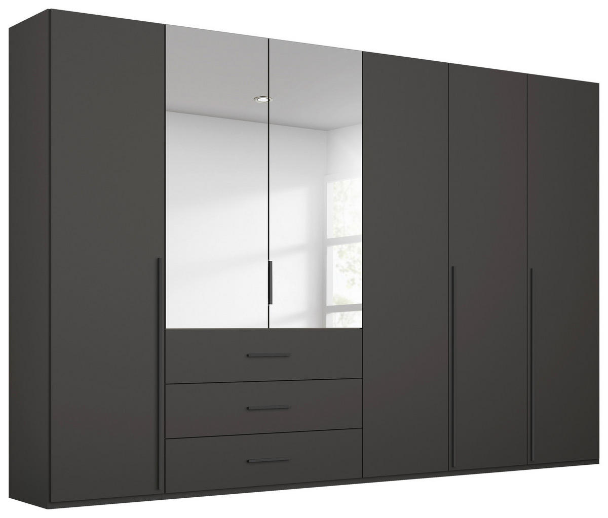 DREHTÜRENSCHRANK 301/223/60 cm,  in Graphitfarben, 6-türig  - Graphitfarben, Design, Glas/Holzwerkstoff (301/223/60cm) - home24