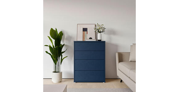 KOMMODE , 75/99/35 cm, 4 Schublade(n)  - Silberfarben/Dunkelblau, Trend, Holzwerkstoff/Kunststoff (75/99/35cm) - Carryhome