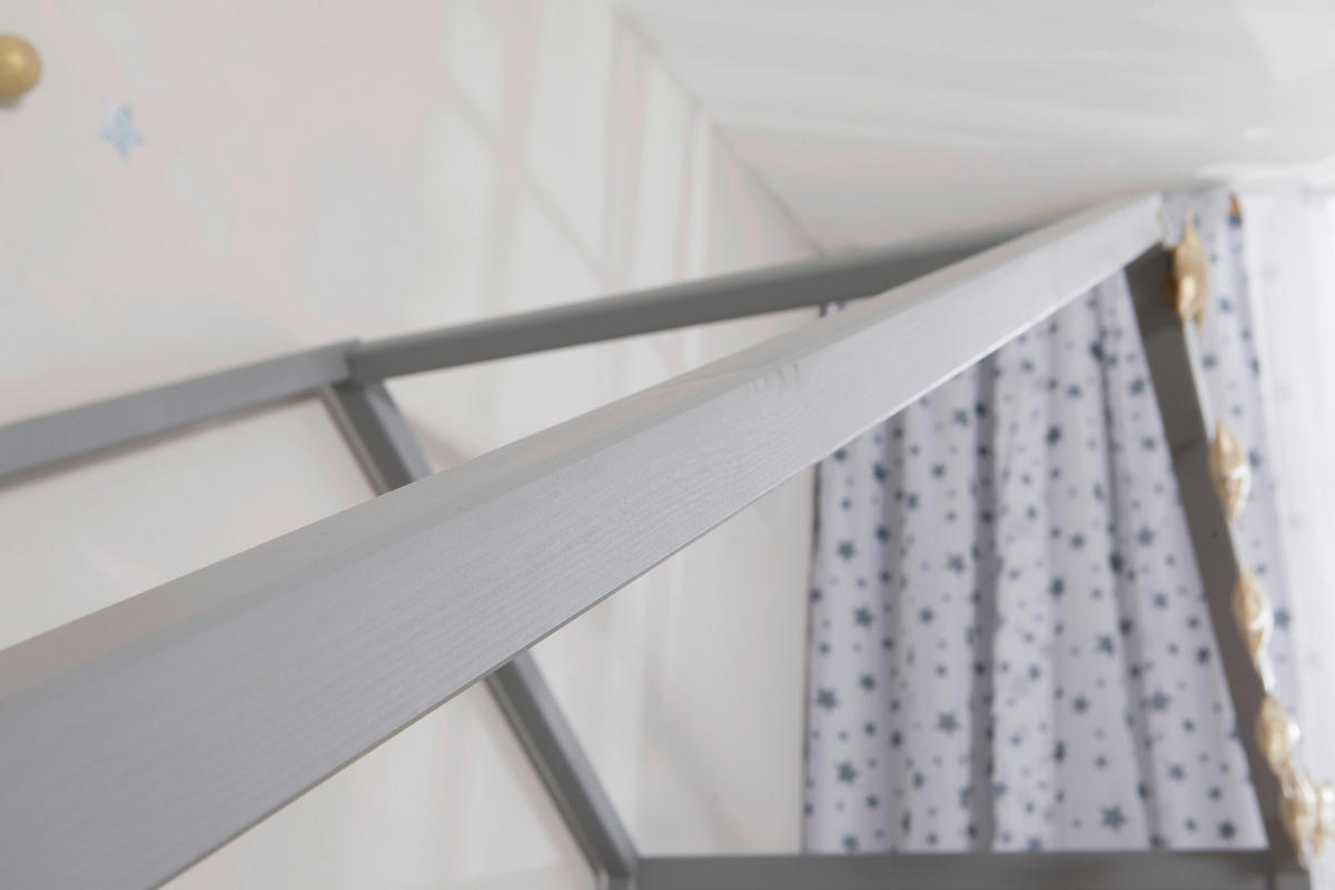 HAUSBETT  in Hellgrau, Absturzsicherung, Matratze, Rollrost, Bettkasten  - Hellgrau/Weiß, MODERN, Holz/Textil (90/200cm) - MID.YOU