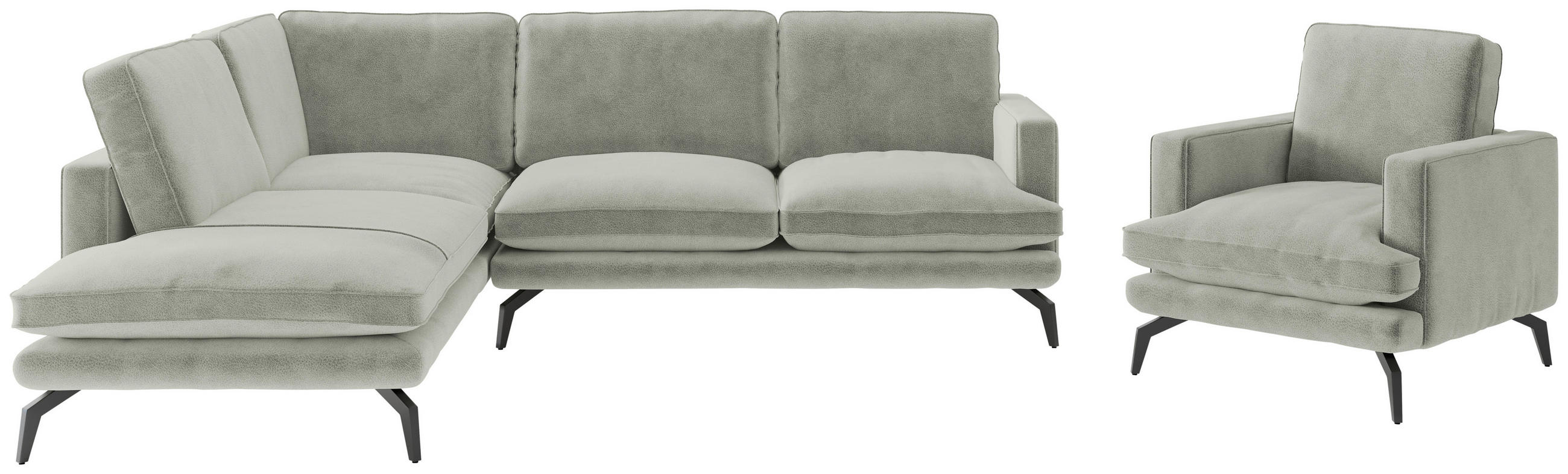 SITZGARNITUR Bali Flachgewebe Hellgrau  - Hellgrau/Schwarz, Design, Textil/Metall (202/250cm) - Livetastic