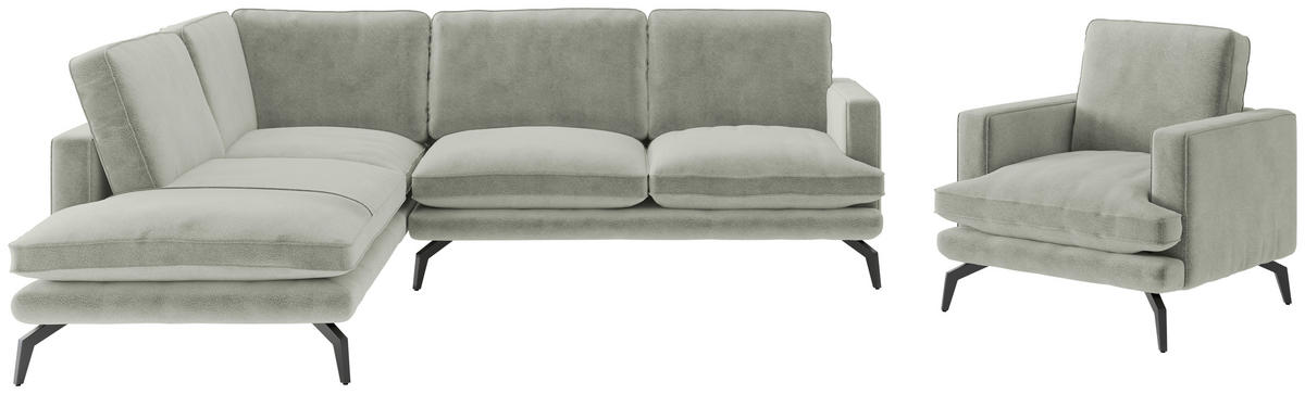 SITZGARNITUR Bali Flachgewebe Hellgrau  - Hellgrau/Schwarz, Design, Textil/Metall (202/250cm) - Livetastic