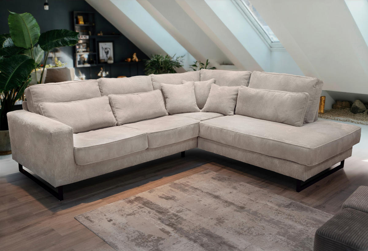 ROHOVÁ SEDAČKA, textil, kompozitní dřevo, béžová - černá/béžová, Konvenční, kov/kompozitní dřevo (284/253cm) - Livetastic