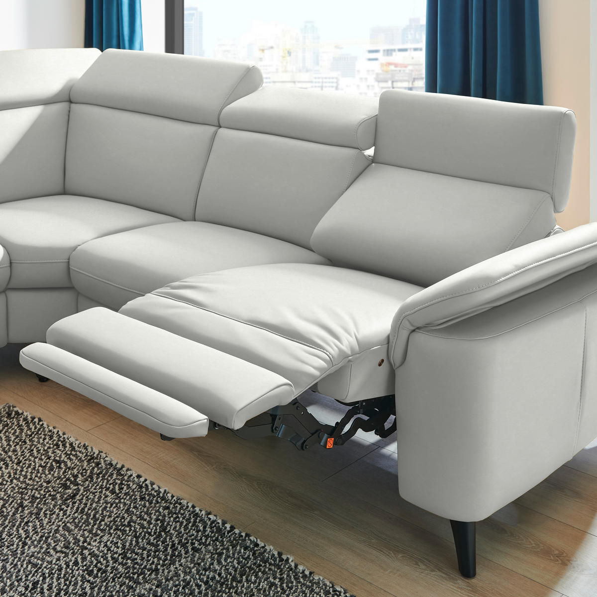 ECKSOFA in Echtleder Hellgrau  239/285 cm  - Hellgrau/Schwarz, Design, Leder/Metall (239/285cm) - Cantus