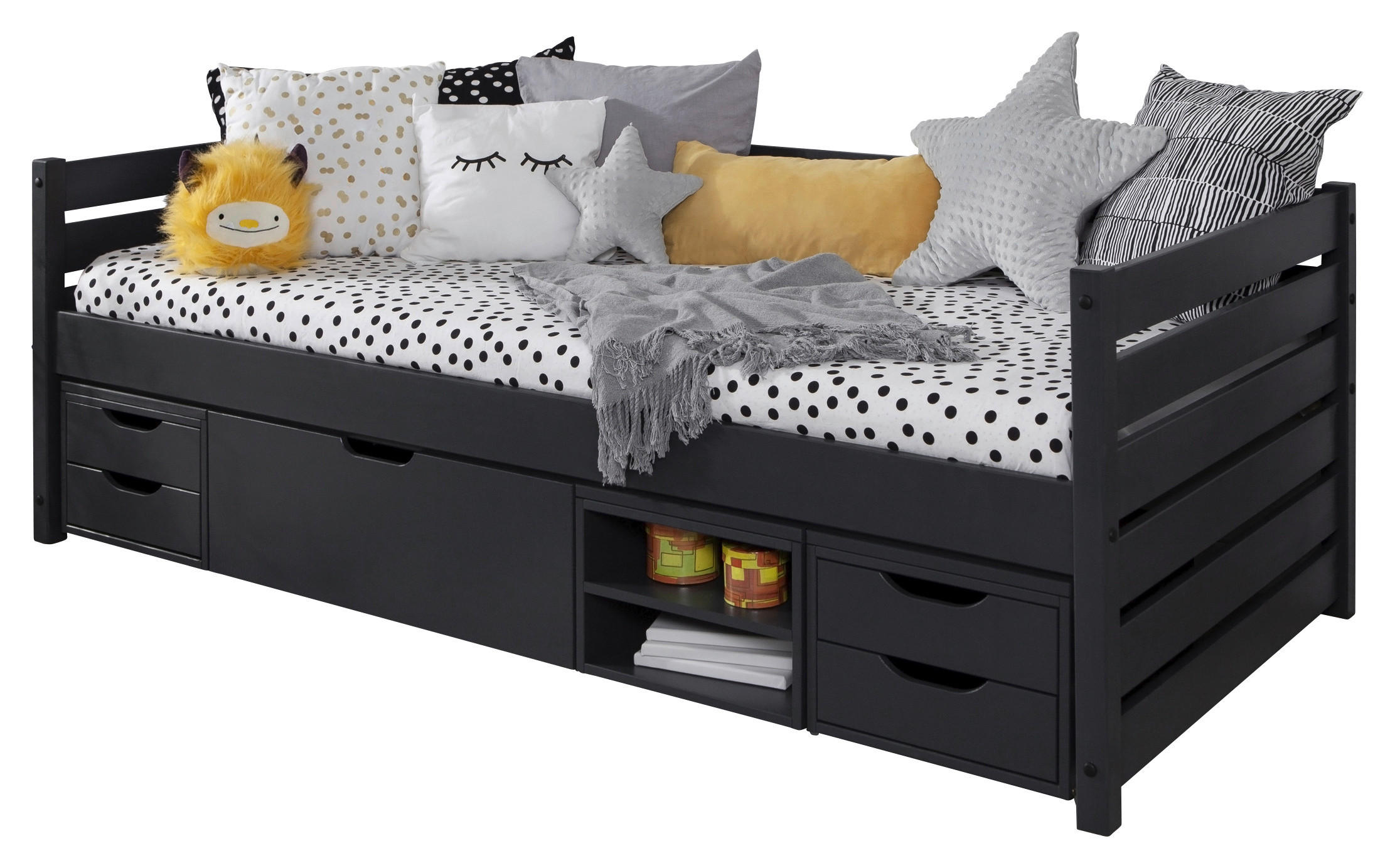 STAURAUMBETT 90/200 cm  in Grau   - Grau, Modern, Holz (90/200cm) - MID.YOU