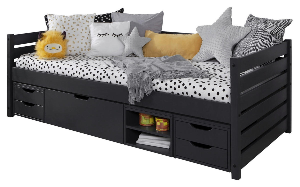 STAURAUMBETT 90/200 cm  in Grau   - Grau, Modern, Holz (90/200cm) - MID.YOU