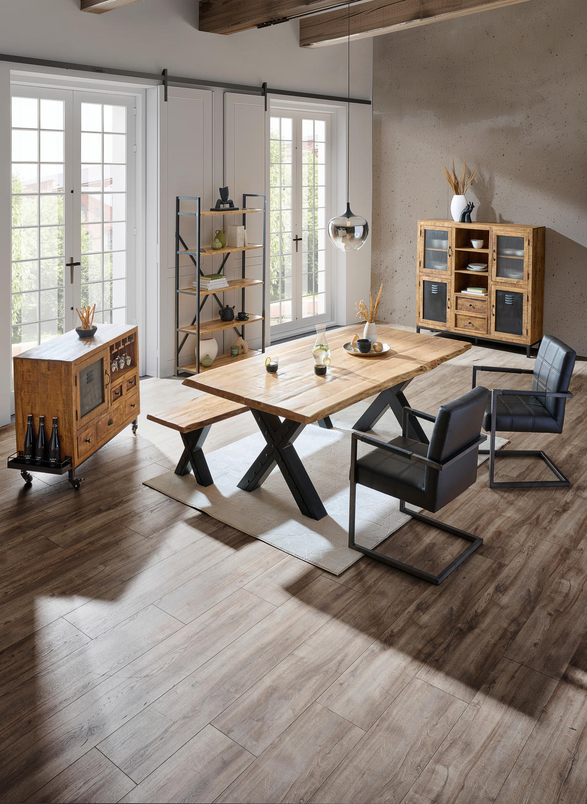 ESSTISCH in Holz, Metall 200/100/76 cm   - Schwarz/Akaziefarben, Design, Holz/Metall (200/100/76cm) - Ambia Home