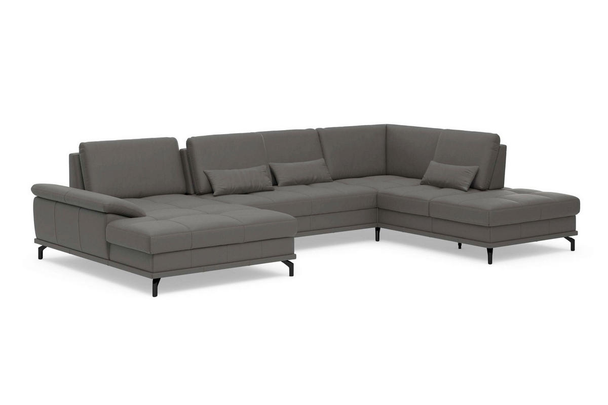 SEDACÍ SOUPRAVA, kůže, mokka - černá/mokka, Basics, kov/textil (176/363/223cm) - Sit & More