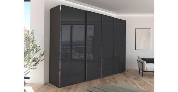 SCHWEBETÜRENSCHRANK 316/235/68 cm 4-türig Graphitfarben, Grau  - Chromfarben/Graphitfarben, Design, Glas/Holzwerkstoff (316/235/68cm) - Novel