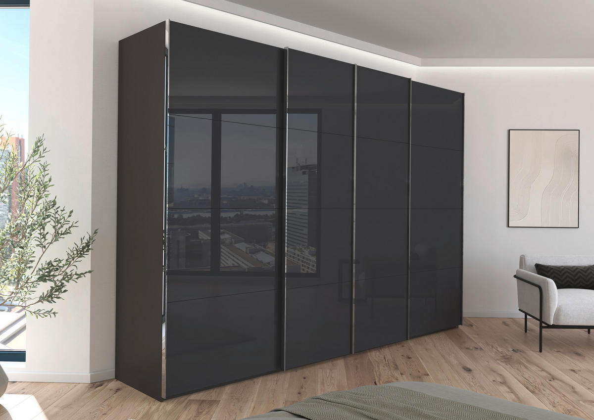 SCHWEBETÜRENSCHRANK 316/235/68 cm 4-türig Graphitfarben, Grau  - Chromfarben/Graphitfarben, Design, Glas/Holzwerkstoff (316/235/68cm) - Novel