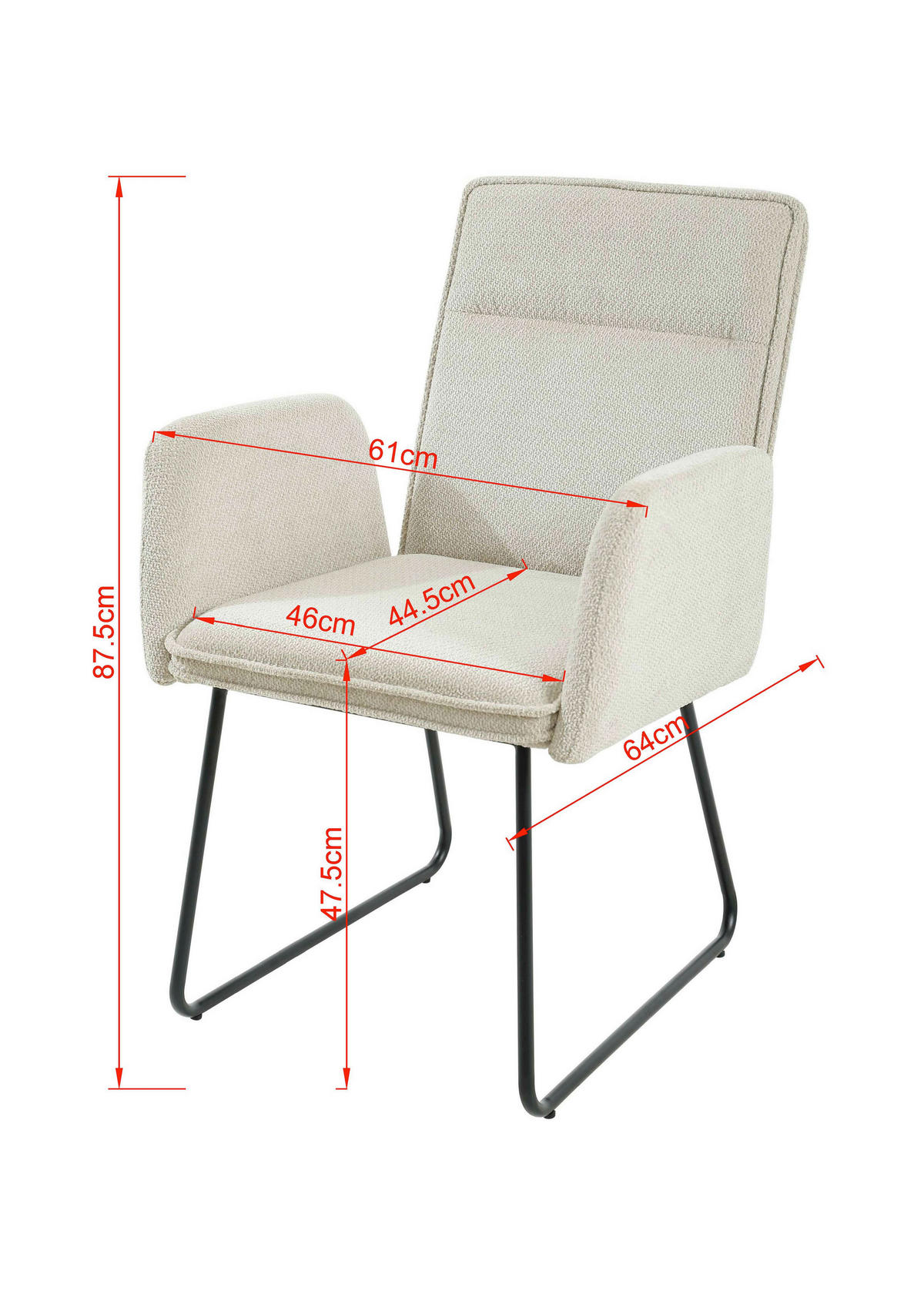 ARMLEHNSTUHL  in Eisen Webstoff  - Beige/Schwarz, Design, Textil/Metall (59/87,5/64,5cm) - Carryhome