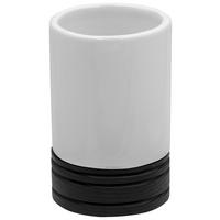 ZAHNPUTZBECHER  - Schwarz/Weiß, Basics, Holz/Keramik (7/11cm) - Sadena