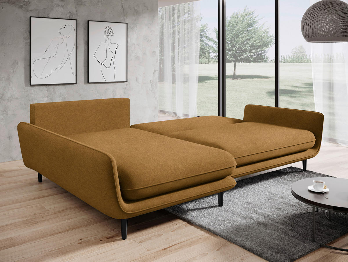 ECKSOFA in Velours Goldfarben  - Goldfarben/Schwarz, Design, Holz/Textil (167/260cm) - Welnova