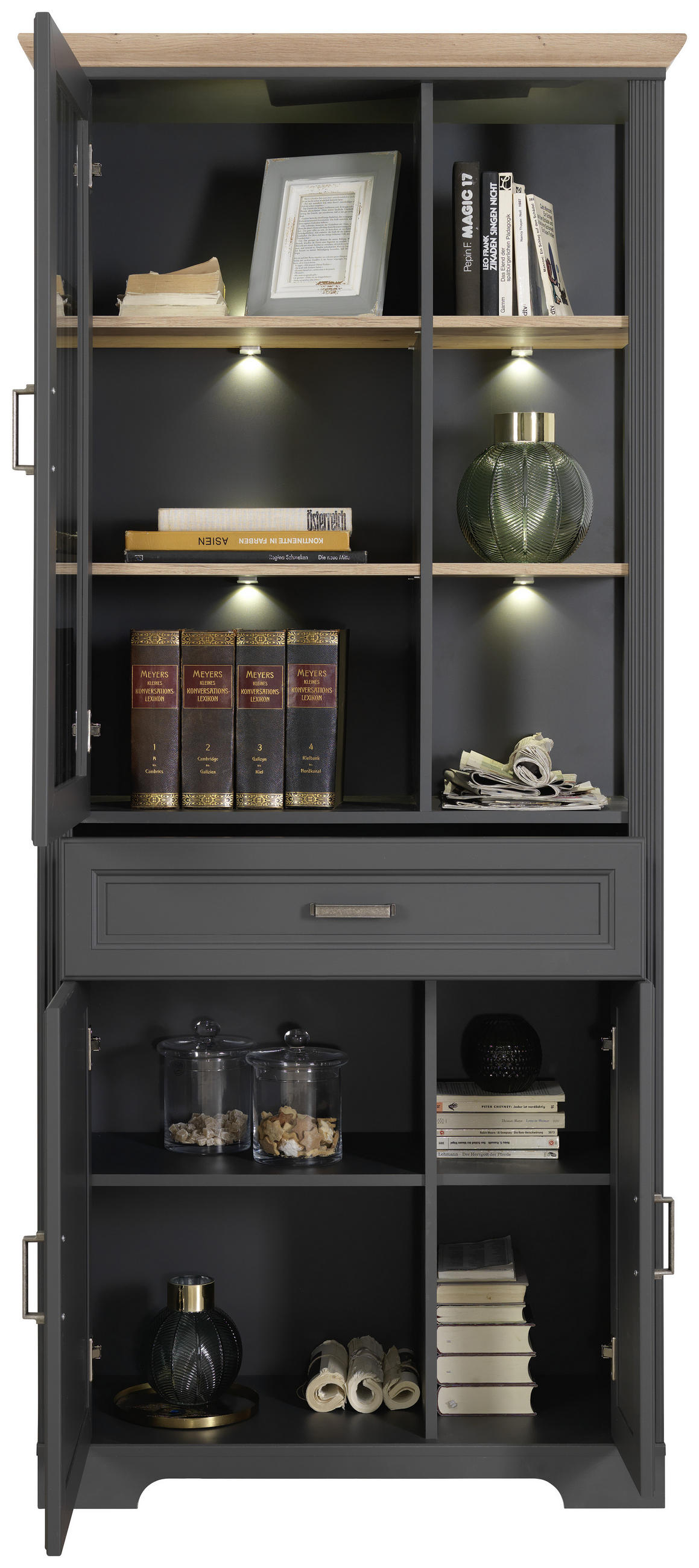 VITRINE in Eiche Artisan  - Graphitfarben/Eiche Artisan, ROMANTIK / LANDHAUS, Glas/Holzwerkstoff (93/204/42cm) - Hom`in