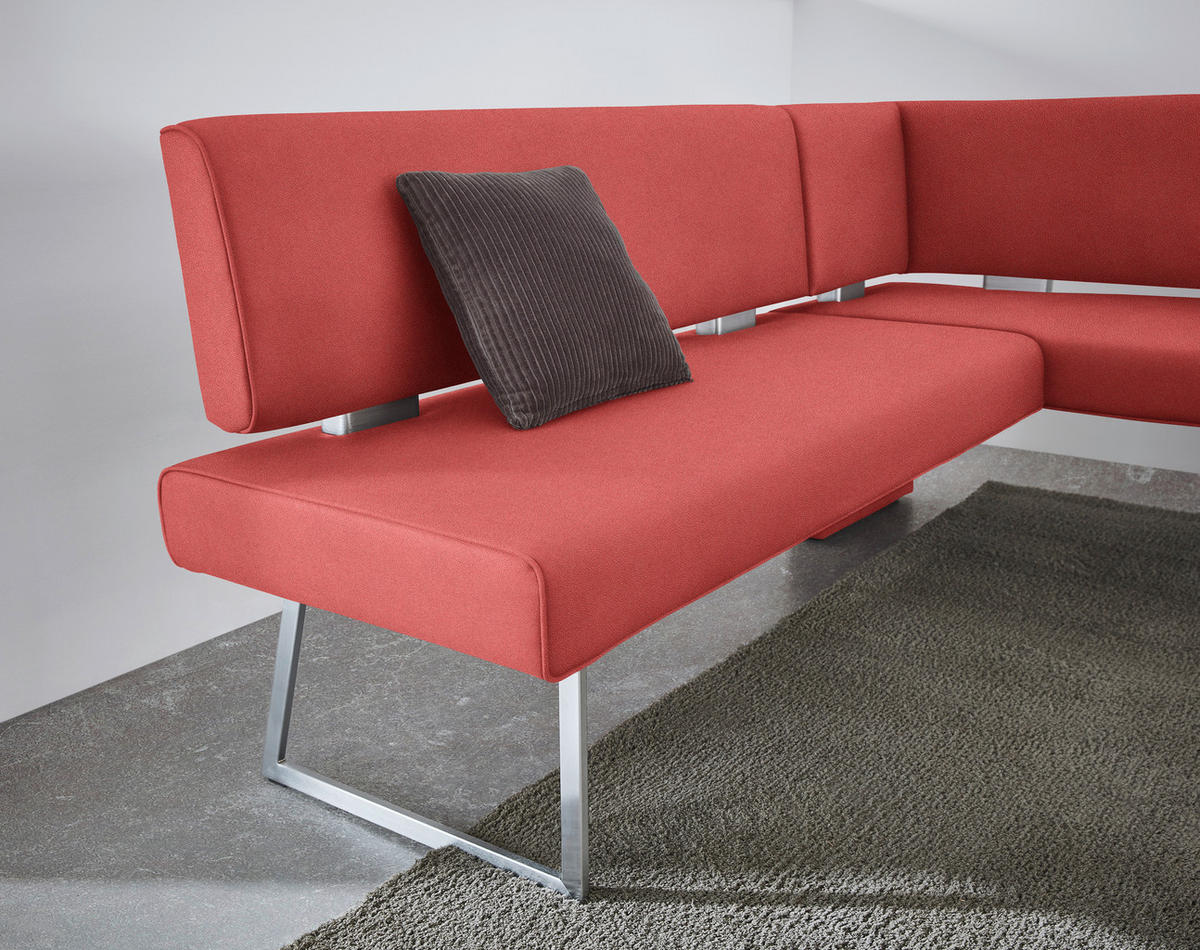 ECKBANK 196/160 cm  in Rot, Edelstahlfarben  - Edelstahlfarben/Rot, Design, Textil/Metall (196/160cm) - Dieter Knoll