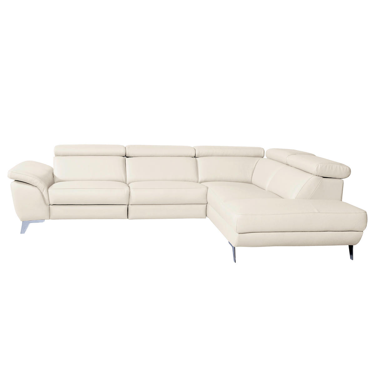 ECKSOFA  in Echtleder Creme  228/283 cm  - Silberfarben/Creme, Design, Leder/Metall (228/283cm) - Livetastic