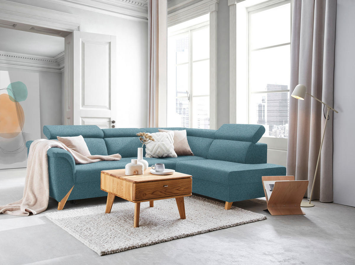 ECKSOFA Chenille Blau  - Blau/Naturfarben, Konventionell, Holz/Textil (265/200cm) - Stylife